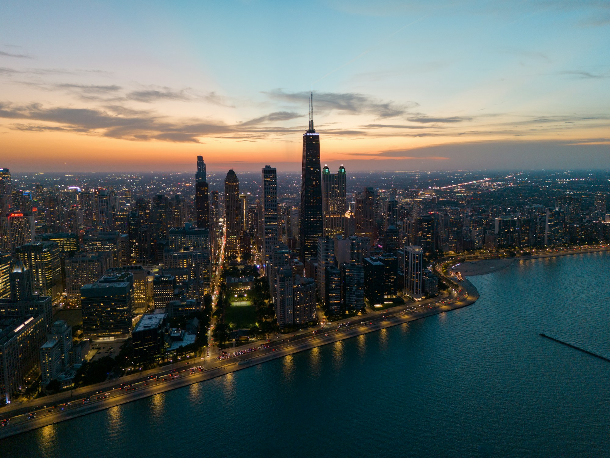 Chicago skyline at dusk